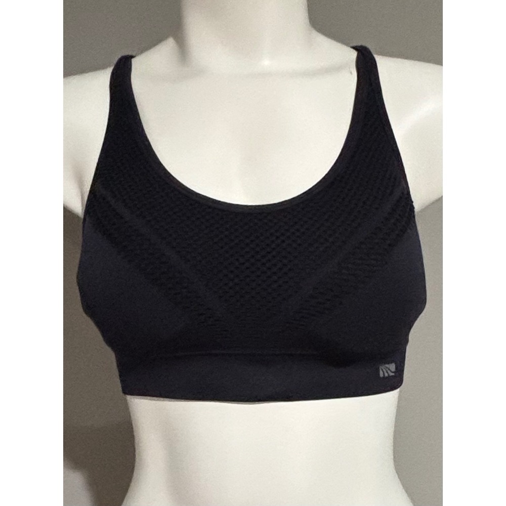 Marika Black Mesh Racerback Sports Bra Seamless Perforated Athletic Top Womens